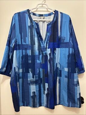 Catherines Blue Multi-Brushstroke V-Neck Tunic 4X
